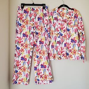 BedHead Womens Pajama Set Long Sleeve Blooms Top & Pants Sz M Organic Cotton